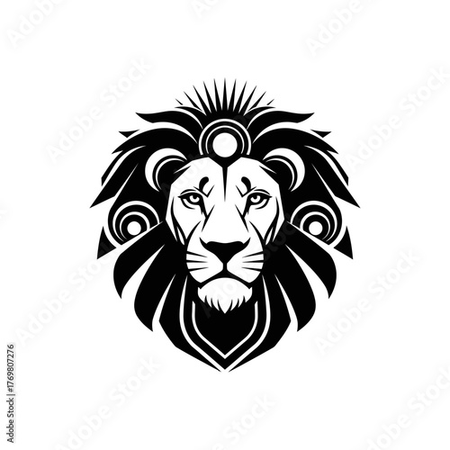 Wallpaper Mural Majestic Lion Head with Intricate Mane Design in Black and White. Torontodigital.ca