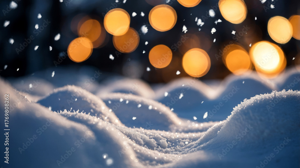 Obraz premium Snow waves with distant golden bokeh lights