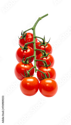Ripe cherry tomatoes on vine transparent background