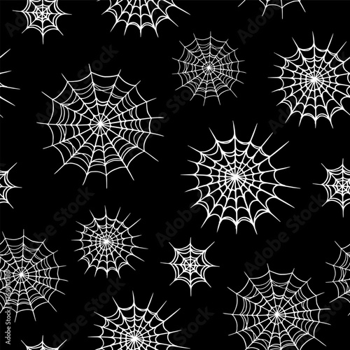 Hand drawn spooky spider web seamless pattern for halloween or scary event decoration. Different looking isolated graphic. for invitation cards and poster