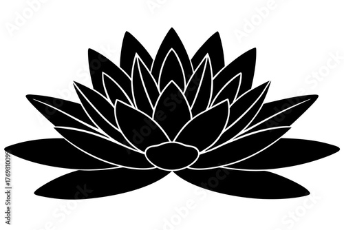 Elegant black lotus flower silhouette isolated on white background silhouette