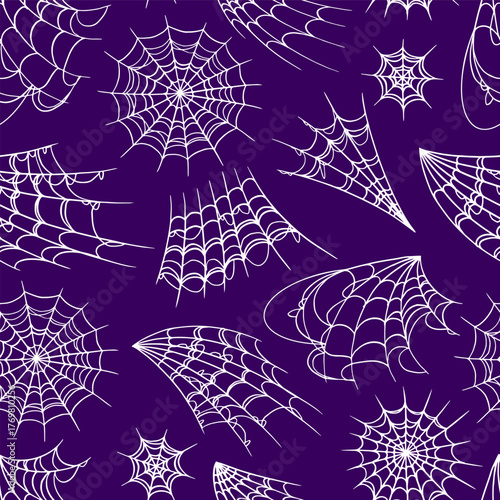 Hand drawn spooky spider web seamless pattern for halloween or scary event decoration. Different looking isolated graphic. for invitation cards and poster