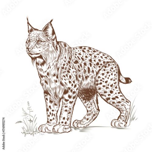 Hand drawn vector lynx in detailed vintage style