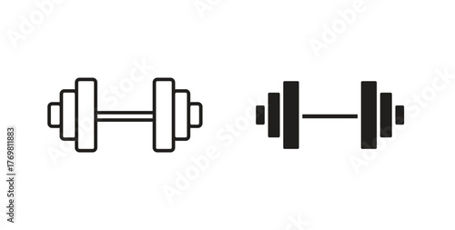 Barbell icons with simple flat and thin stroke style