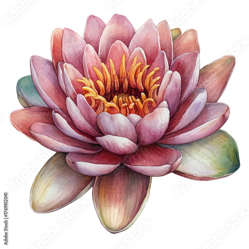 Water Lily Flower, watercolor illustration vector, isolated on a white background.