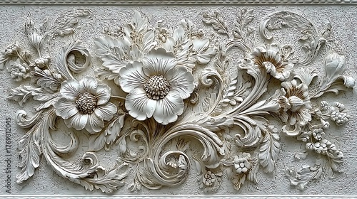 Luxurious embossed floral wall panel artwork high resolution picture