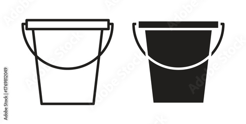 Bucket icons with simple flat and thin stroke style