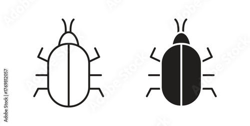Bug icons with simple flat and thin stroke style