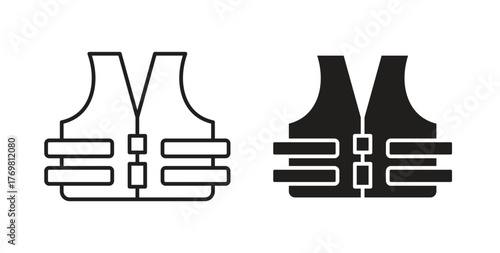 Bulletproof vest icons with simple flat and thin stroke style