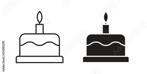 Cake icons with simple flat and thin stroke style