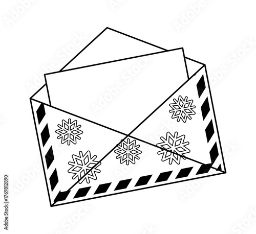 Christmas wish letter envelop black-and-white