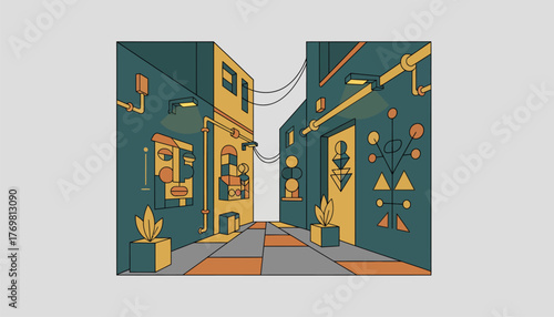 A hidden alleyway adorned with eclectic art installations where unexpected creativity transforms mundane spaces into vibrant showcases of talent.