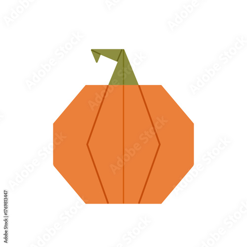 Origami pumpkin. Colorful folded paper sheets, polygonal geometric shapes. Thanksgiving or halloween concept. Flat vector illustration. 