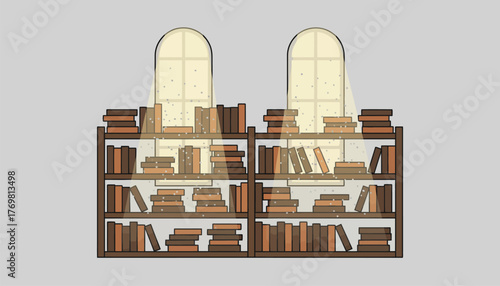 An old library filled with dustcovered books natural light streaming through high windows illuminating forgotten stories resting on wooden shelves.