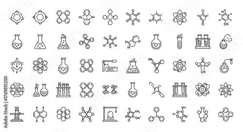 Vibrant chemical compound illustration presented in a clean, linear outline style, symbolizing scientific discovery and innovation. This versatile vector graphic is perfect for web design, app