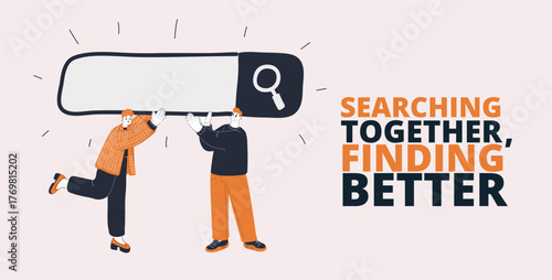 Vector illustration of a man and woman holding a search bar