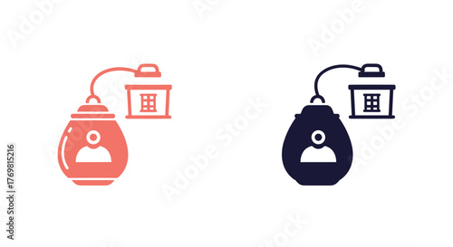 A collection of two stylized icons representing empowerment, one in coral and the other in navy blue, set against a stark black background. Each icon features a silhouette of a person within a