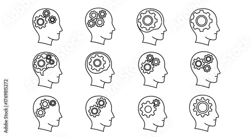 Dynamic and energetic illustration of a person running with gears in their head, symbolizing creativity and innovative thinking, perfect for graphic design, book covers, advertisements, and app