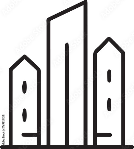 Modern cityscape icon of tall buildings and skyscrapers