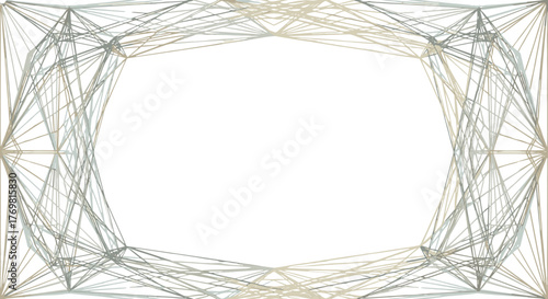 Abstract geometric frame with a modern decorative linear background, featuring a complex network of intersecting lines creating a sense of depth and structure, rendered in a subtle gradient of light