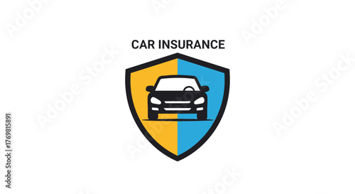Car insurance shield emblem with silhouette of a car, representing protection against accidents, financial security, and comprehensive coverage for vehicles, symbolizing safety and peace of mind for