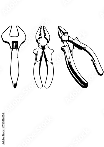 Set of vector icons with tools — pliers and wire cutters