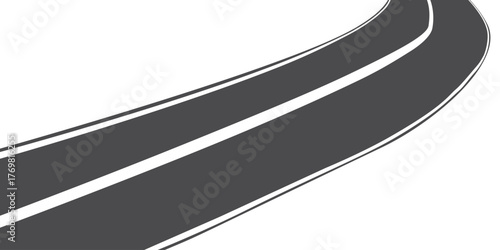 Top view on road map. Curve highway roadway. Vector infographic Vector Curved road with white lines 