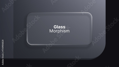Glass morphism banner on dark background. Abstract rectangular transparent shape for ui element design, corporate presentation, or minimal poster.
