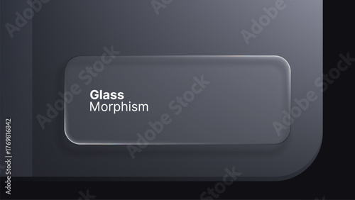 Liquid clear glass morphism rectangle frame on dark gray background. Modern creative transparent element for web, app design, or social media post.