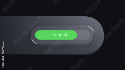 Digital loading bar with a liquid glass morphism effect. Progress indicator for data download or futuristic user interface element.