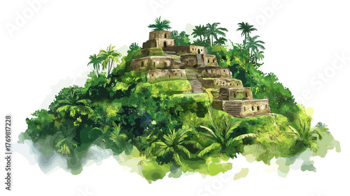 Ciudad Perdida - The Lost City. Ciudad Perdida - The Lost City hand drawn watercolor illustration