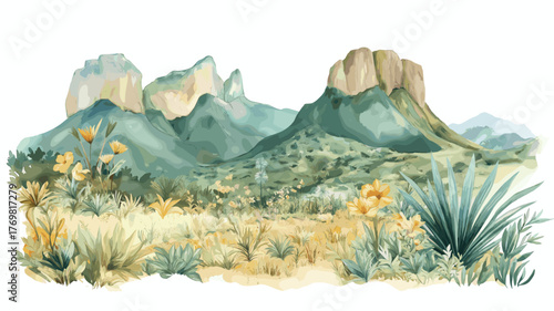 Chapada Diamantina National Park. Chapada Diamantina National Park hand drawn watercolor illustration