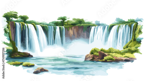 Iguazu Falls. Iguazu Falls hand drawn watercolor illustration