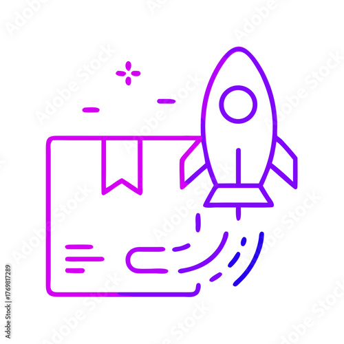 E-commerce icon illustrating a rocket launching with a package, representing rapid delivery services