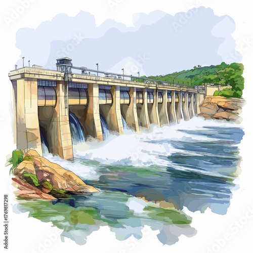 Itaipu Dam. Itaipu Dam hand drawn watercolor illustration