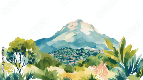 Monserrate Mountain. Monserrate Mountain hand drawn watercolor illustration