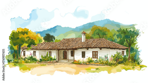 Villa de Leyva. Villa de Leyva hand drawn watercolor illustration