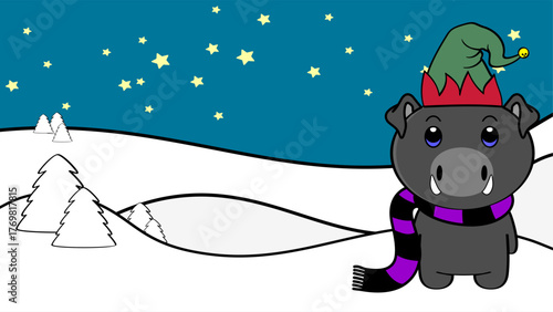 christmas cartoon baby boar background in vector art