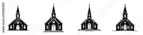 Christmas Church Silhouette Vector Illustration – Winter Holiday Chapel with Steeple and Cross, Festive Religious Building Design for Christmas Decoration and Seasonal Greeting Art