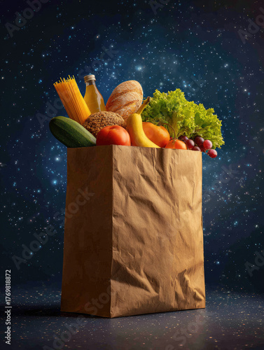 paper grocery bag with food illustration made with Generative AI