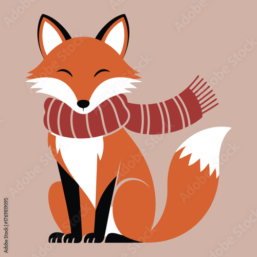 Cute Christmas Fox Vector Illustration – Adorable Winter Animal with Red Scarf, Festive Holiday Woodland Character, Cozy Seasonal Art for Christmas Greeting, Decoration, and Winter Design