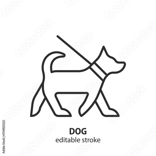 Dog line icon. Pet on a leash. Editable stroke. Vector illustration.