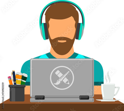 Designer freelancer working on laptop