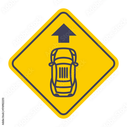 Yellow road sign for car movement forward. Flat illustration.