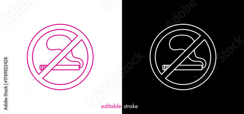 Abstract editable stroke no smoking sign with cigarette vector illustration. Simple smoking prohibited symbol line art design.
