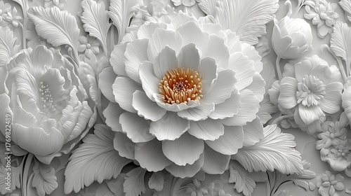 White embossed flower wallpaper design high resolution picture