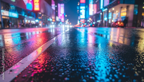 Wallpaper Mural Neon reflections on wet asphalt at night Torontodigital.ca