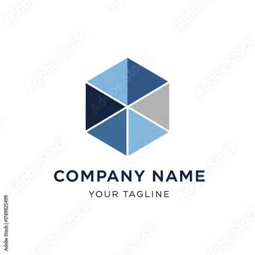 Geometric Hexagon Logo Design with Blue and Gray Triangles for Modern Company.