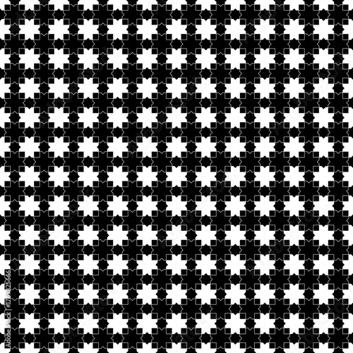 Seamless surface pattern design with Moroccan stars and crosses tiles ornament. Oriental traditional ornamentation with repeated geometric shapes. Ancient mosaic wallpaper. Grid motif. Digital paper.