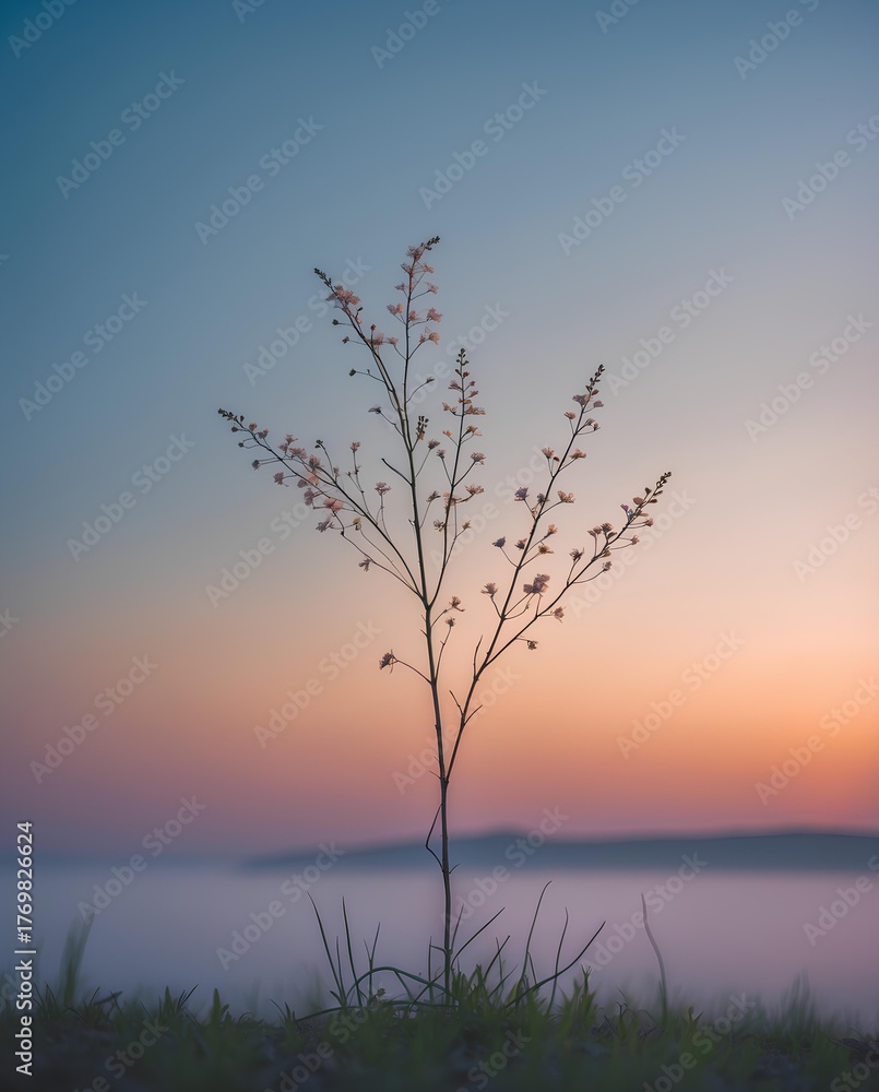 Fototapeta premium a single plant standing tall against a stunning sunset backdrop